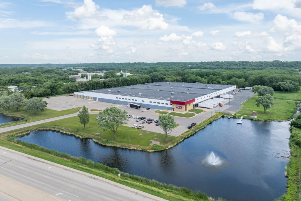 Full property shot of 68 acre former True Value Distribution center now redeveloped into Volk Transfer Inc headquarters.